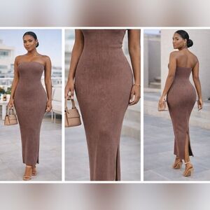 Chic Strapless Brown Dress